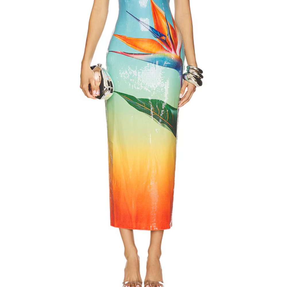 Tropical Print Midi Dress